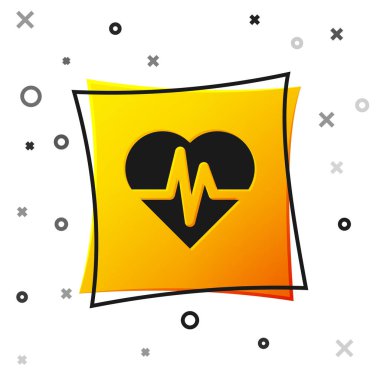 Siyah Sağlık sigortası ikonu beyaz arka planda izole edildi. Hasta koruması. Güvenlik, güvenlik, koruma, konsept koruma. Sarı kare düğme. Vektör..