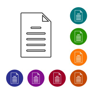 Black line File document icon isolated on white background. Checklist icon. Business concept. Set icons in color circle buttons. Vector.