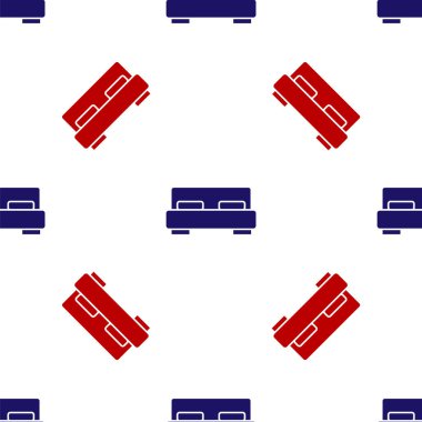 İki ya da bir kişi için mavi ve kırmızı büyük yatak beyaz arka planda izole edilmiş pürüzsüz desen. Vektör.