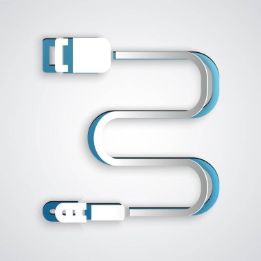 Kağıt kesiği Ses Jack simgesi gri arkaplanda izole edildi. Bağlantı ses ekipmanları için ses kablosu. Fiş kablosu. Müzik aleti. Kağıt sanatı tarzı. Vektör.