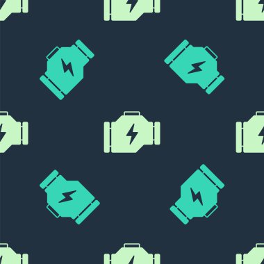 Yeşil ve bej rengi motor simgesi mavi arka planda izole edilmiş. Vektör