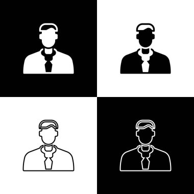 İşçi simgesini siyah beyaz arkaplanda izole et. İş simgesi kullanıcı profili simgesi simgesi. Erkek kullanıcı işareti. Vektör