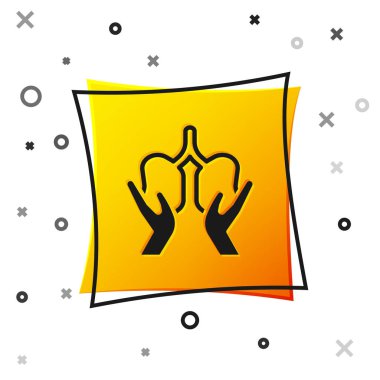 Black Lungs icon isolated on white background. Yellow square button. Vector