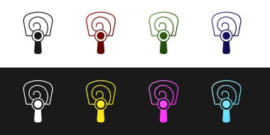 Siyah beyaz arka planda Koreli el fan simgesini ayır. Vektör