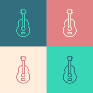 Pop art line Spanish guitar icon isolated on color background. Acoustic guitar. String musical instrument.  Vector.