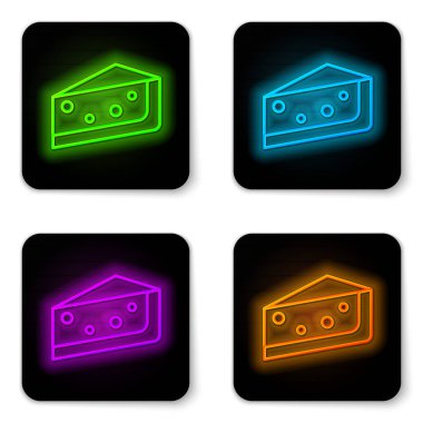 Parlayan neon çizgisi beyaz arkaplanda izole edilmiş bir pasta simgesi. Doğum günün kutlu olsun. Siyah kare düğme. Vektör