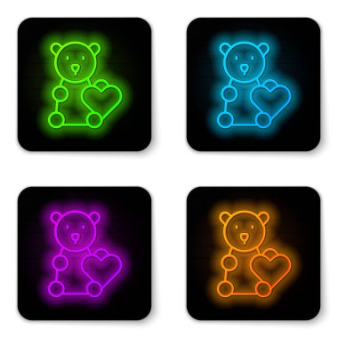 Glowing neon line Donate child toys icon isolated on white background. Charity kindness, volunteer social assistance. Black square button. Vector