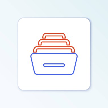 Beyaz arkaplanda belge simgesi olan Satır Çekmecesi. Arşiv çekmecesi. Dosya dolabı çekmecesi. Ofis mobilyası. Renkli taslak konsepti. Vektör