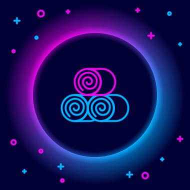 Siyah zemin üzerinde parlayan neon çizgili saman simgesi rulosu izole edildi. Renkli taslak konsepti. Vektör