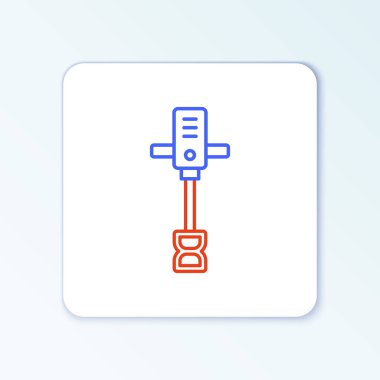 Beyaz arka planda elektirikli el beton karıştırıcı simgesi izole edildi. El yapımı elektrikli çimento karıştırıcısı. Renkli taslak konsepti. Vektör