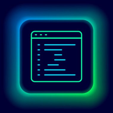 Parlayan neon hattı Tarayıcı pencere simgesi siyah arkaplanda izole edildi. Renkli taslak konsepti. Vektör