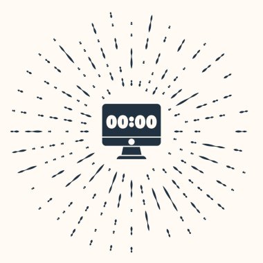 Grey Clock on computer monitor screen icon isolated on beige background. Schedule concepts. Abstract circle random dots. Vector.