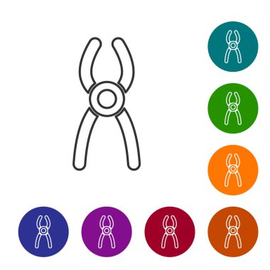 Black line Dental pliers icon isolated on white background. Dental equipment. Set icons in color circle buttons. Vector.
