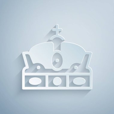 Paper cut Crown of spain icon isolated on grey background. Paper art style. Vector.