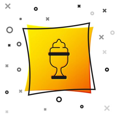 Beyaz arka planda izole edilmiş kase ikonundaki siyah dondurma. Güzel sembol. Sarı kare düğme. Vektör