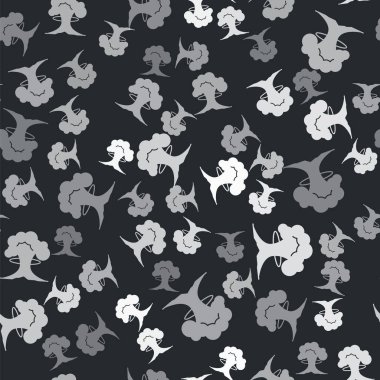 Grey Nuclear explosion icon isolated seamless pattern on black background. Atomic bomb. Symbol of nuclear war, end of world.  Vector