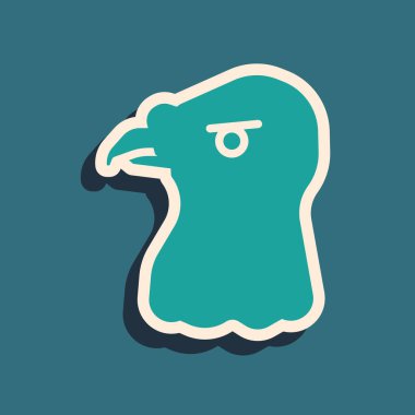 Green Eagle head icon isolated on green background. Long shadow style. Vector