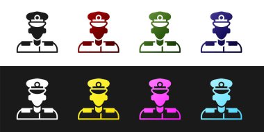 Pilot simgesini siyah beyaz arkaplanda izole et. Vektör