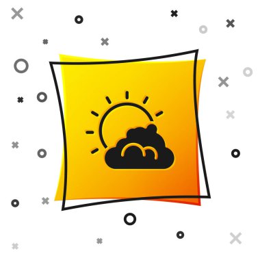 Black Sun and cloud weather icon isolated on white background. Yellow square button. Vector