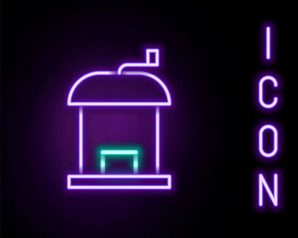 Leuchtende Neon Linie Manuelle Kaffeemühle Symbol Isoliert Auf Schwarzem Hintergrund — Stockvektor