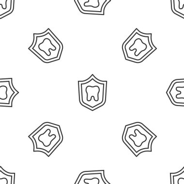 Grey line Dental protection icon isolated seamless pattern on white background. Tooth on shield logo.  Vector.