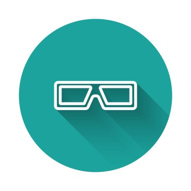 White line 3D cinema glasses icon isolated with long shadow. Green circle button. Vector.