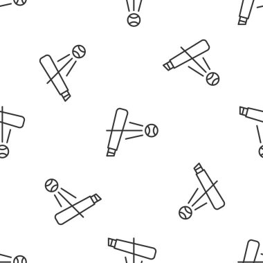 Top ikonlu gri çizgi beyzbol sopası beyaz arka planda iz bırakmış. Vektör