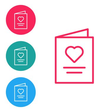 Red line Postcard with heart icon isolated on white background. Message love. Letter love and romance. Set icons in circle buttons. Vector