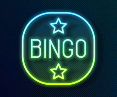 Parlayan neon hattı Bingo simgesi siyah arkaplanda izole edildi. Amerikan tombala oyunu için piyango biletleri. Vektör