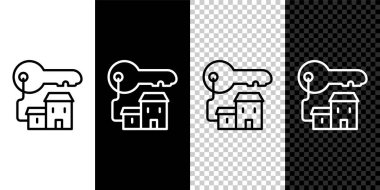 Set line Winning house with key icon isolated on black and white, transparent background.  Vector