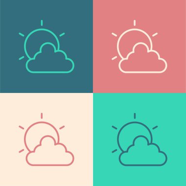Pop Art Line Sun ve bulut hava durumu ikonu renk arkaplanında izole edildi. Vektör
