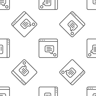 Grey line New chat messages notification icon isolated seamless pattern on white background. Smartphone chatting sms messages speech bubbles.  Vector