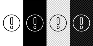 Set line Speech bubble and Exclamation icon isolated on black and white, transparent background. FAQ sign. Copy files, chat speech bubble and chart.  Vector