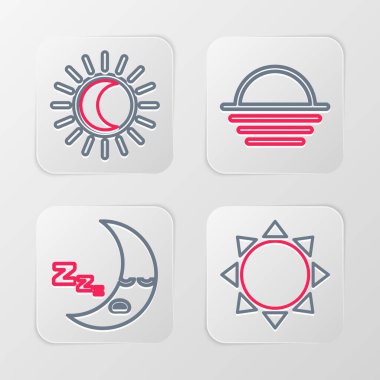 Set line Sun, Moon icon, Sunset and Eclipse of the sun icon. Vector