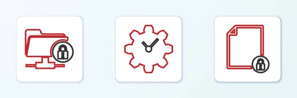 Set Line Document Lock Ftp Folder Time Management Icon Vector — Stock Vector
