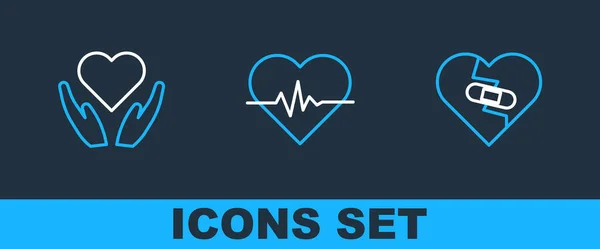 Set Line Healed Broken Heart Heart Hand Rate Icon Vector — Stock Vector