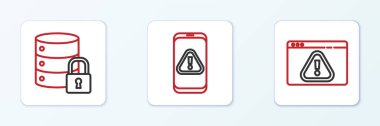 Satır Tarayıcısını ünlem işareti, sunucu güvenlik kilidi ve mobil simgesi ile ayarla. Vektör
