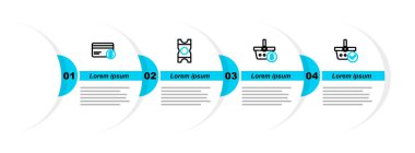 Çek damgalı alışveriş sepeti, dolar, kupon ve kredi kartı ikonu. Vektör