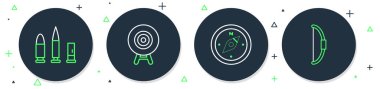Hedef sporu, pusula, mermi, fişek ve yay simgesini ayarlayın. Vektör