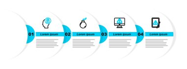 Satır tabletini ünlem işareti, monitör, bomba patlamaya hazır ve insan kafa kilidi simgesi ile ayarla. Vektör