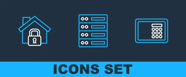 Set Line Safe House Protection Server Data Web Hosting Icon — стоковий вектор