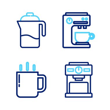 Kahve makinesi, kahve fincanı ve Fransız basın ikonu. Vektör