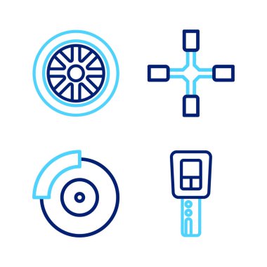 Hat anahtarını uzaktan kumandalı, fren diski ayarlayıcısı, tekerlek anahtarı ve tekerlek simgesi ile ayarla. Vektör