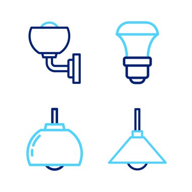 Lamba asılması, avize, LED ampul ve duvar lambası ya da lamba simgesi. Vektör
