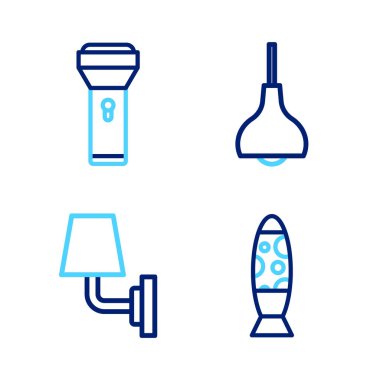 Hat lambası, duvar lambası, lamba asma ve el feneri ikonu. Vektör