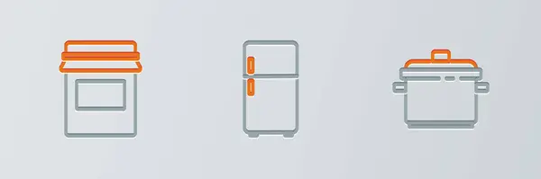 Réglez Casserole Pot Confiture Icône Réfrigérateur Vecteur — Image vectorielle