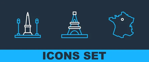 Nastavit Čáru Mapa Francie Place Concorde Ikona Eiffelovy Věže Vektor — Stockový vektor