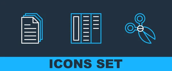 Set Line Scissors File Document Brochure Icon Vector — Stock Vector