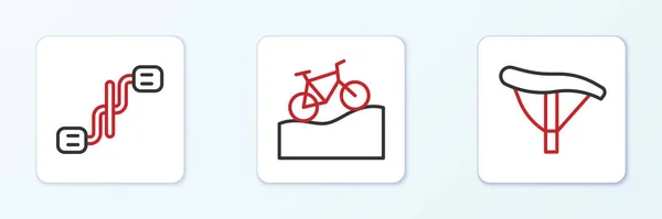 Набор Линии Велосипедное Сиденье Педали Значок Горного Велосипеда Вектор — стоковый вектор