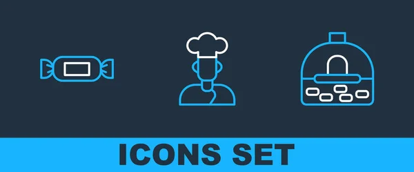 Set Line Bakplaat Candy Cook Icoon Vector — Stockvector